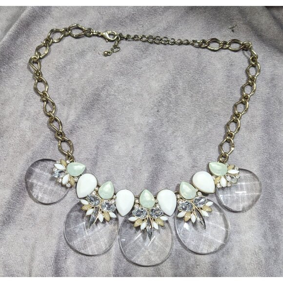 Chunky Glam White And Clear Gemmed Statement Necklace - Picture 4 of 6